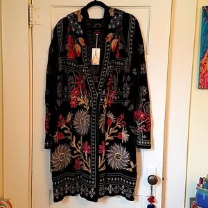 Rare Johnny Was Bija Duster NWT Black & Floral XL